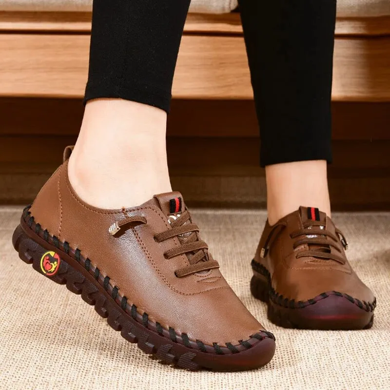 Women's leather soft bottom orthopaedic flat shoes